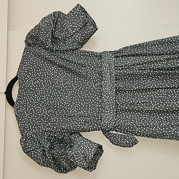 OPT Green Papin Short Balloon Sleeves Belted Midi Sundress Small Polka Dots - Picture 10 of 16